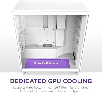 NZXT H7 Flow RGB | Fanlı Mid-Tower ATX Hava Akımı Kasası | Doğrudan GPU Soğutma için Alt Fanları Destekler | 360 mm RGB Tek Çerçeve Fan Ünitesi İçerir | Kablo Yönetimi | Beyaz