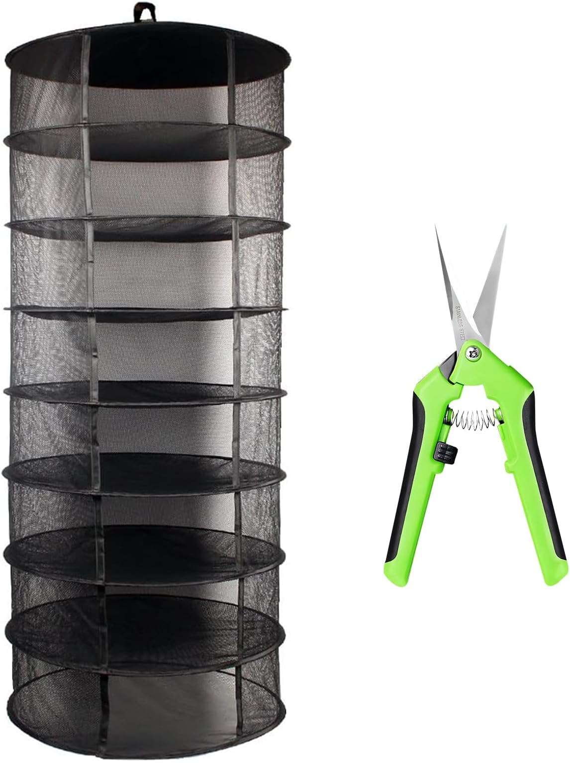 Growsun 2ft 8 Layer Herb Drying Rack Plant Hanging Mesh Dry Net W/Garden Scissor,Black
