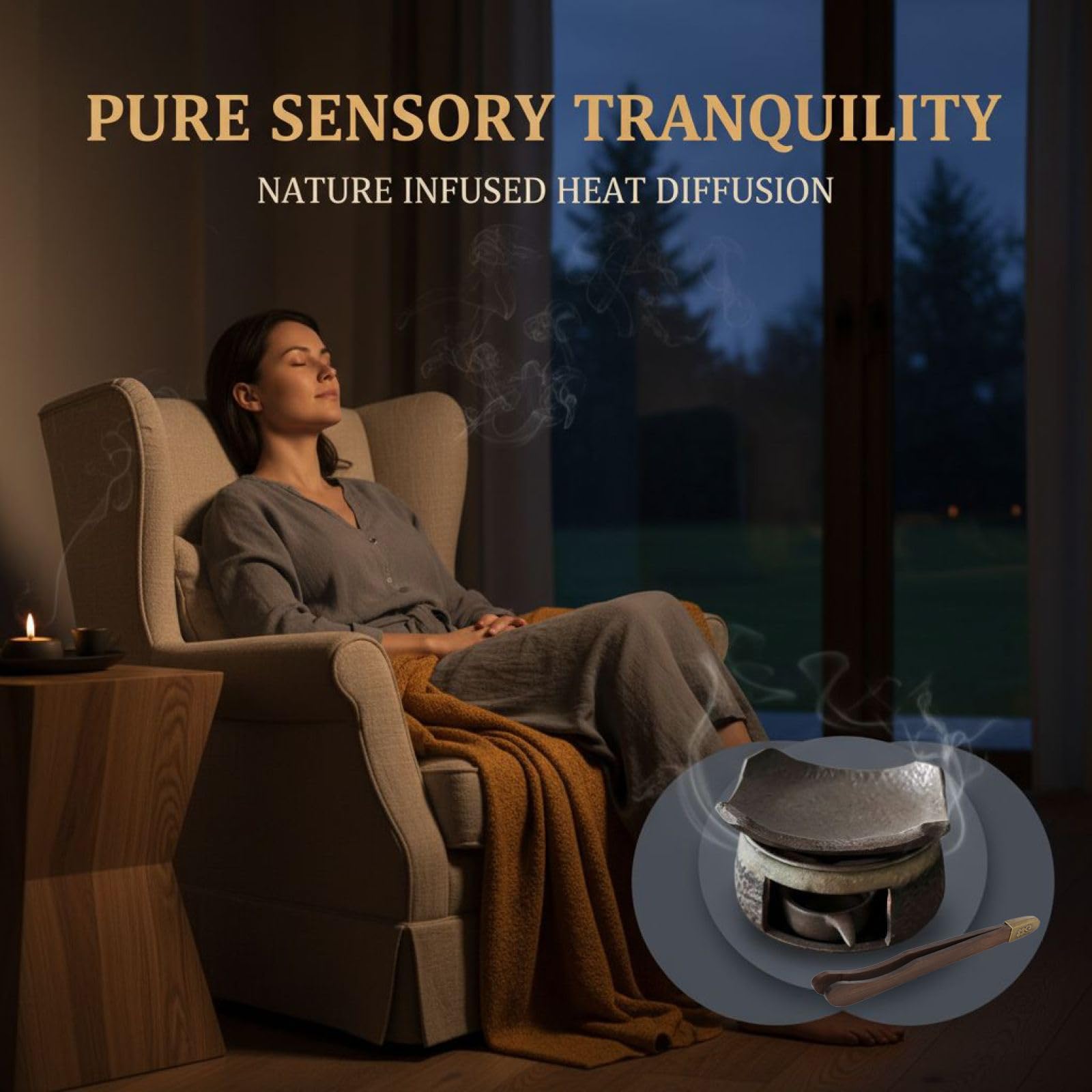 Keramik Aromatherapie Brenner mit Zange, Duftdiffusor für ätherische Öle, Teelicht Kerzenhalter Wärmer, Kräuter Räucherbrenner Set, Zen Stil für Zuhause, Büro, Meditation, Entspannung