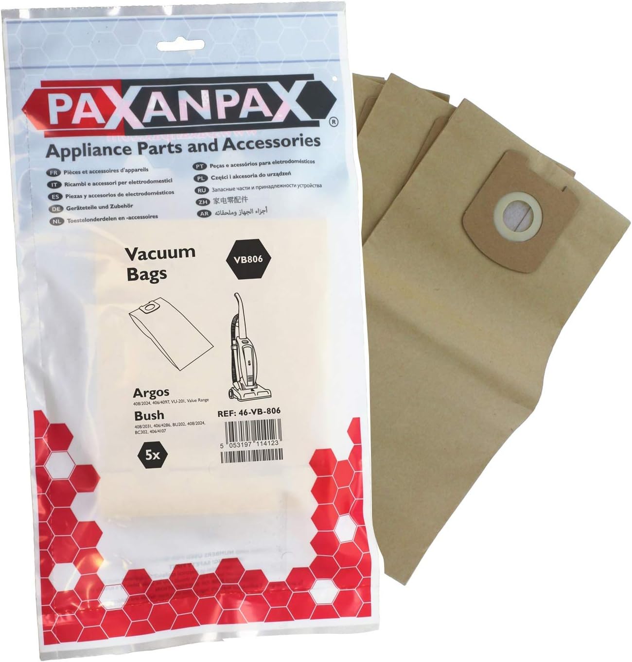 PaxanpaxVB806 Compatible Paper Bags Argos Value VU-201 Bush BU202, BC302 Series (Pack of 5)