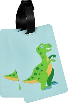 Wildkin Kids Luggage Tags Set of 2, Durable Bag Tags w/Info Card for Suitcases & Backpacks - Dinosaur