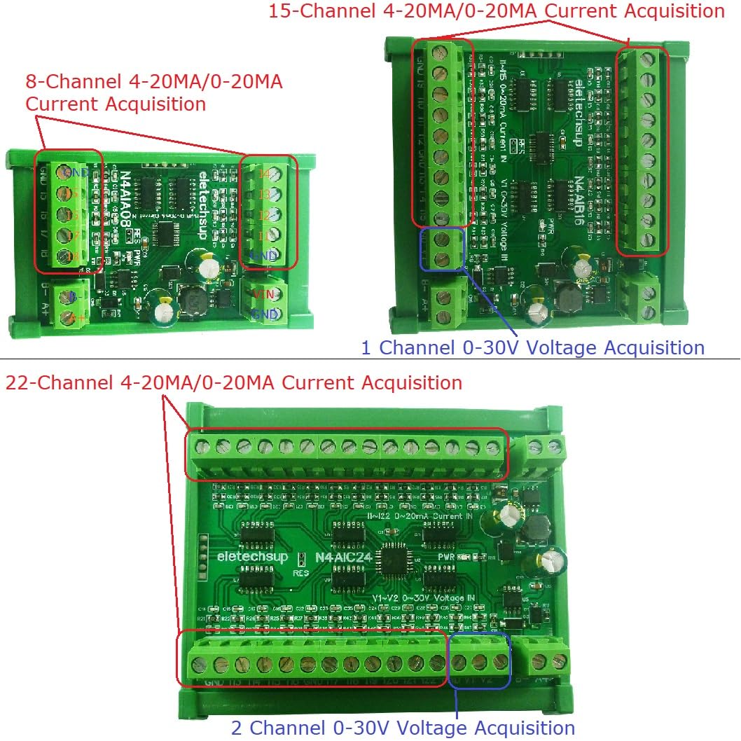 22CH 4-20MA Current & 2CH 0-30V Voltage Input RS485 AI Module 24CH 12-bit ADC Collector Board MODBUS RTU PLC IO (4 x 24CH Only Board)