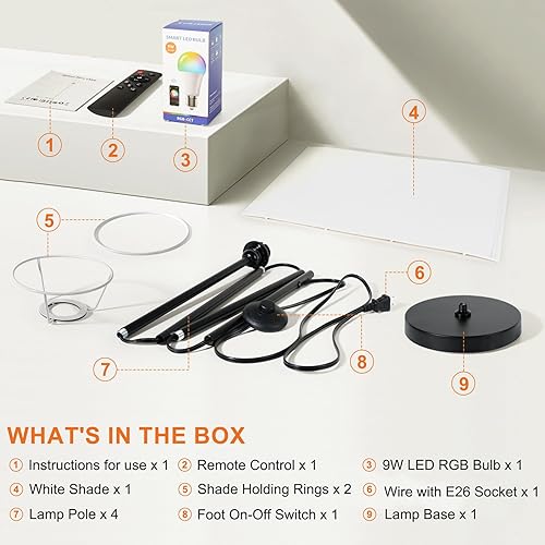 Miniatura 27 de FRIDEKO HOME Paquete de 2 lámparas de pie para sala de estar, colores regulables, temperatura y brillo, lámpara de pie moderna con control remoto,