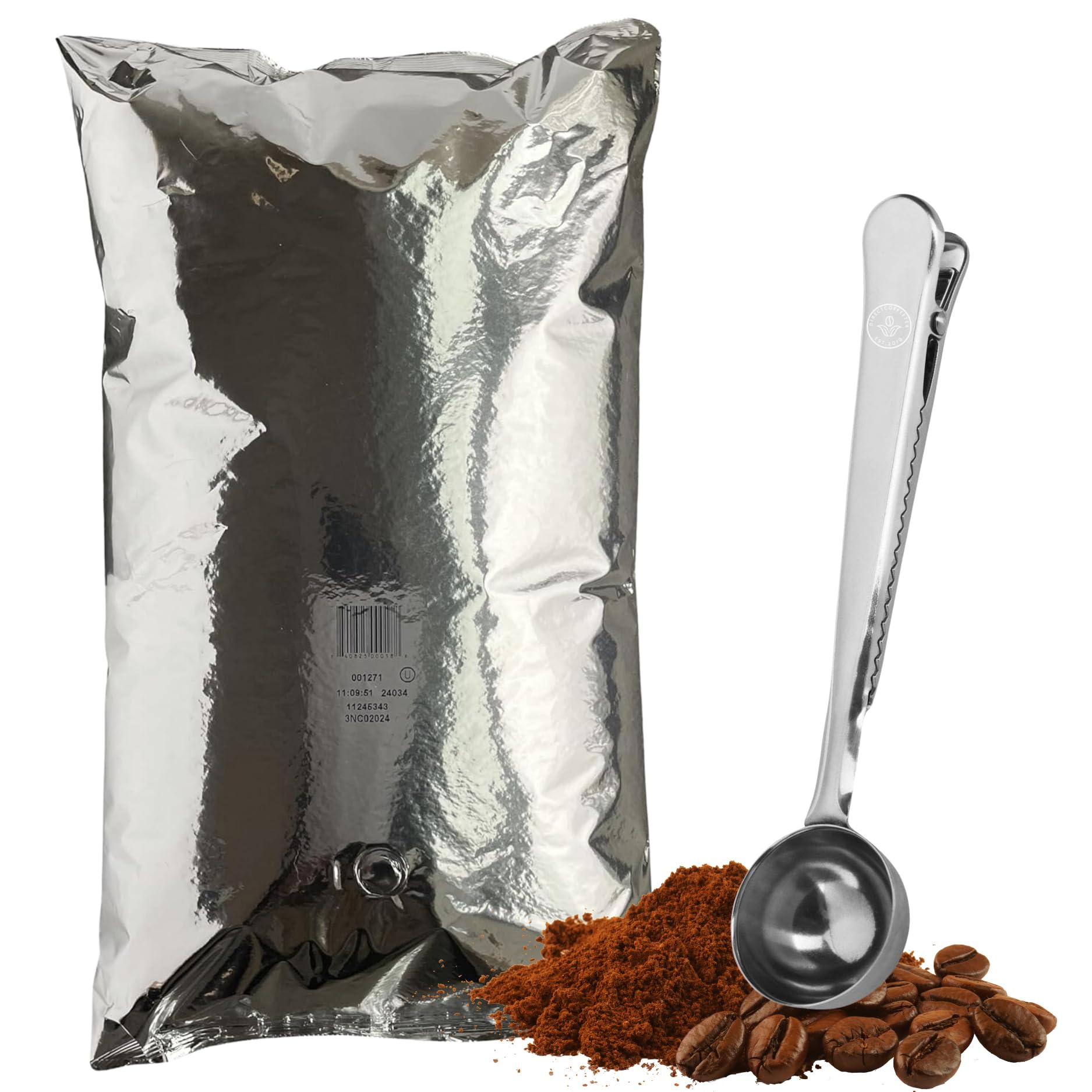 Farmer Bros Ground Coffee – Breakfast Blend, 5-lb Bag – Smooth Finish, Aromatic & Mild Flavor – Includes Direct Coffee Tea Est 2019 Barista Spoon with Clip