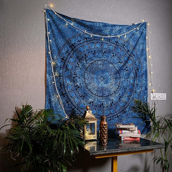 Image of Craft Trade 54x84 Inches Blue Cotton Mandala Ombre Wall Hanging Tapestry