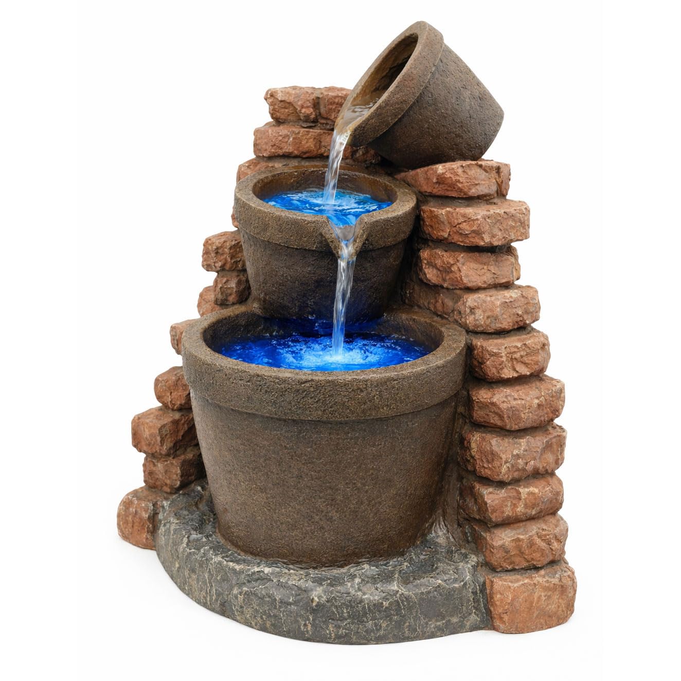 Gardenwize -Solar Powered Corner Brick Wall Water Feature with Battery Backup, Garden Fountain for Patios, Balconies, Terraces, and Outdoor Spaces (GW283)
