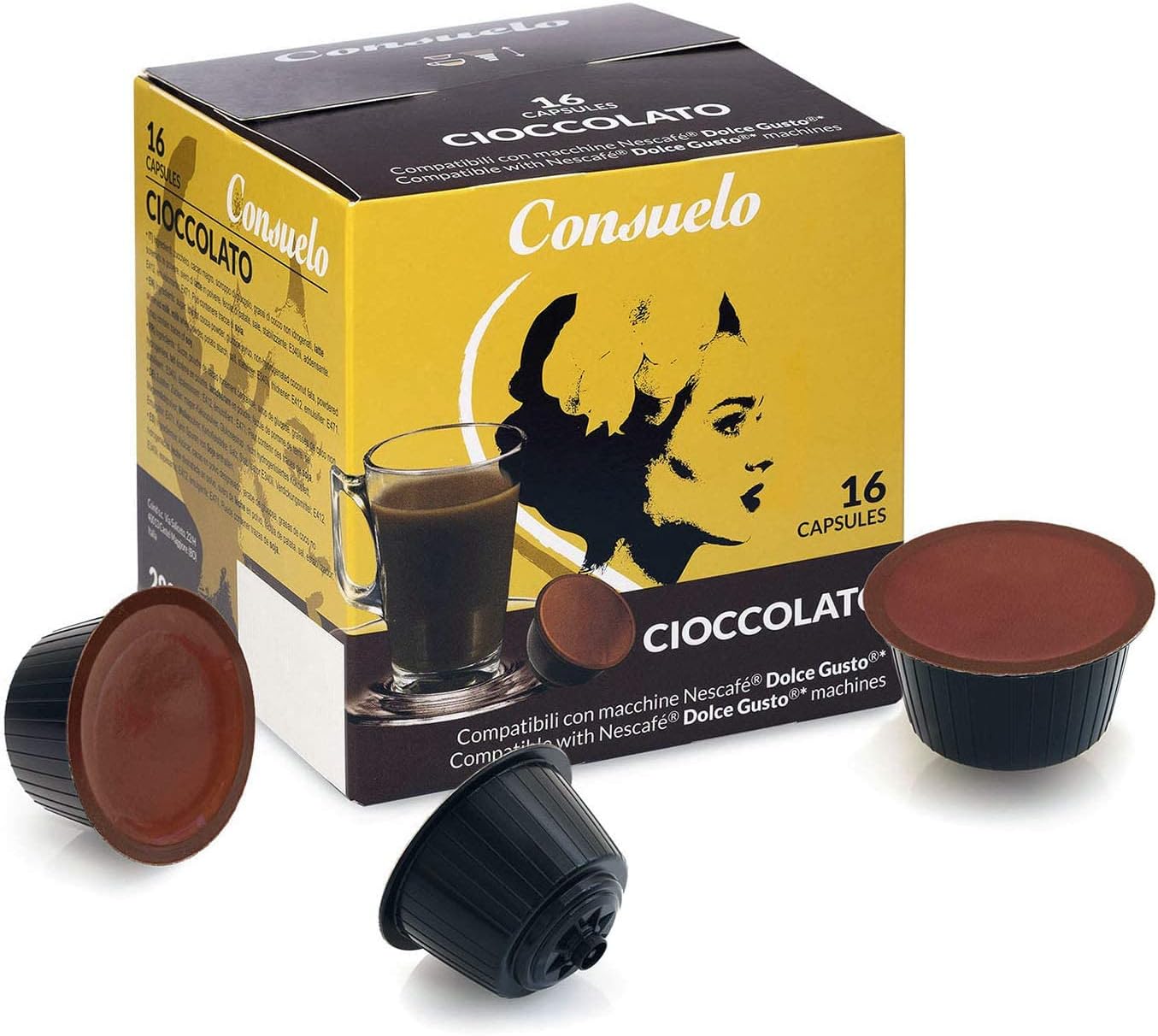 Consuelo Dolce Gusto* Compatible Capsules - Chocolate, 96 capsules (16X6)