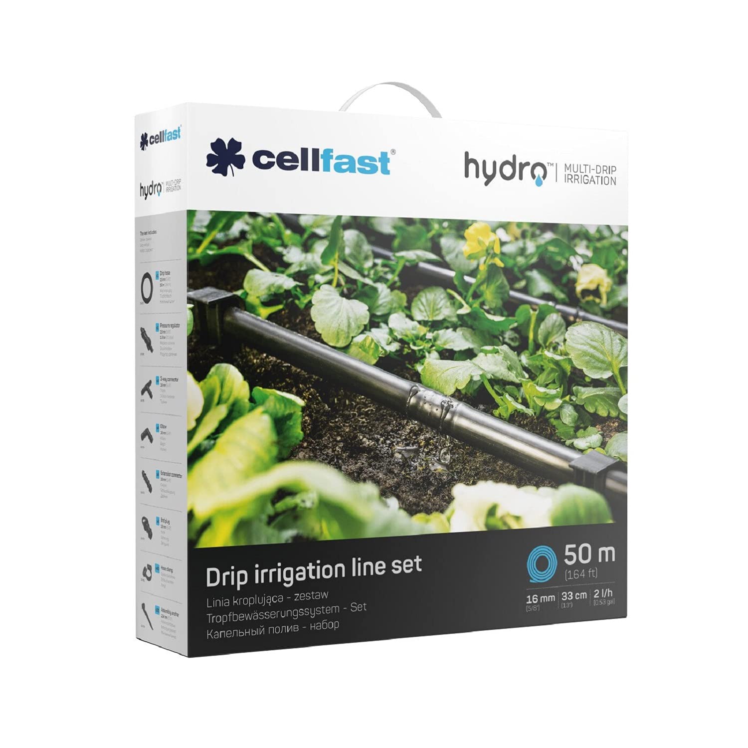 Cellfast Sistema de riego por goteo Hydro™ 19-060, resistente a los rayos UV y a los productos químicos, manguera de 50 m