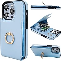 Vista 27 de Folosu Funda compatible con iPhone 14 Pro con soporte para tarjetas, rotación de 360°, soporte de anillo de dedo con función atril, bloqueo RFID
