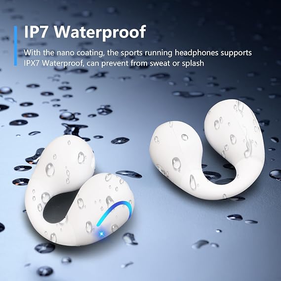 Ultra Open Ear Headphones Bluetooth 5.3 Wireless Clip On Earbuds with Digital Display Charging Case 60 Hours Playtime Sport Earphones Built-in Mic IPX7 Waterproof for Running Fitness White 1