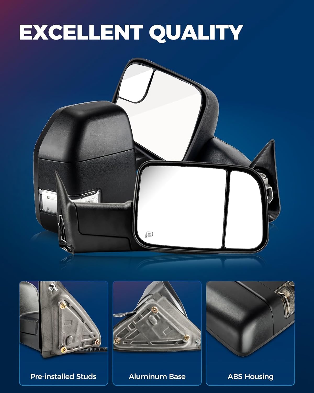 Left & Right Towing Mirrors Compatible with Ford, fits for 1999-2007 F-250 Super Duty, 1999-2007 F-350 Super Duty, 2001-2005 Excursion,with Turn Signal Indicator Power Operation Heated Black Housing