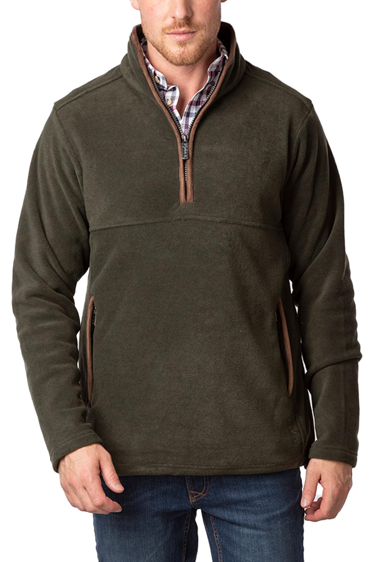 Rydale Men's Khaki Huggate Overhead Pullover Soft Fleece Half Zip Lightweight & Casual Gent's Country Jumper (Uk, Alpha, Xxl, Regular, Regular, )