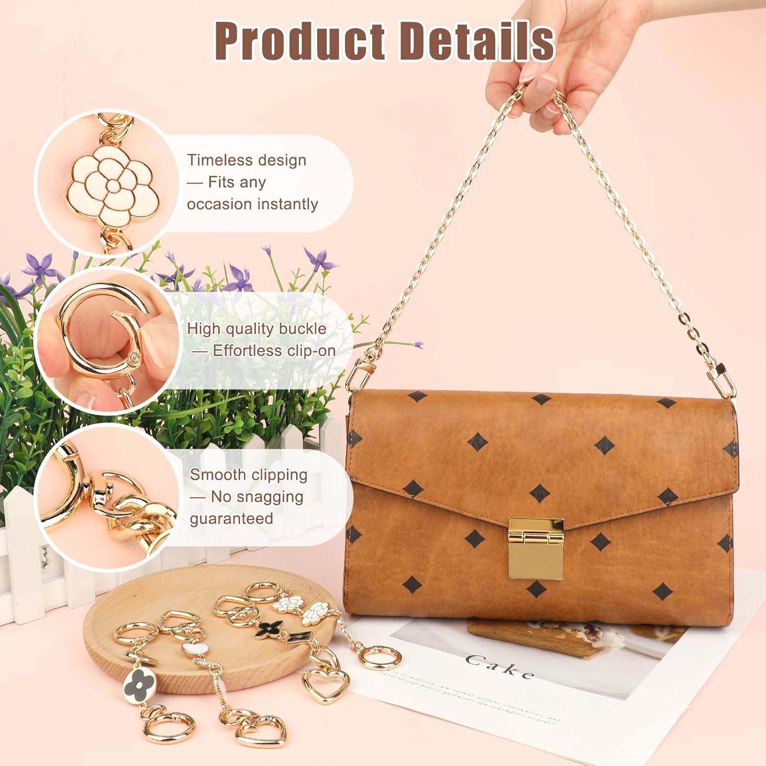 5 PCS Purse Extender Chain, Bag Strap Extender Gold Chain, Purse Strap Replacement Accessories Bag Charms for Handbags Crossbag Shoulder Bag Purse Making Supplies (Stylish Multishapes) - Image 3