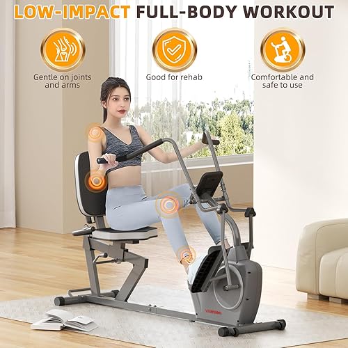 Miniatura 5 de VANSWE Bicicleta estática reclinada con ejercitador de brazo para adultos mayores entrenamiento en casa  Entrenador cruzado recumbado elíptico con