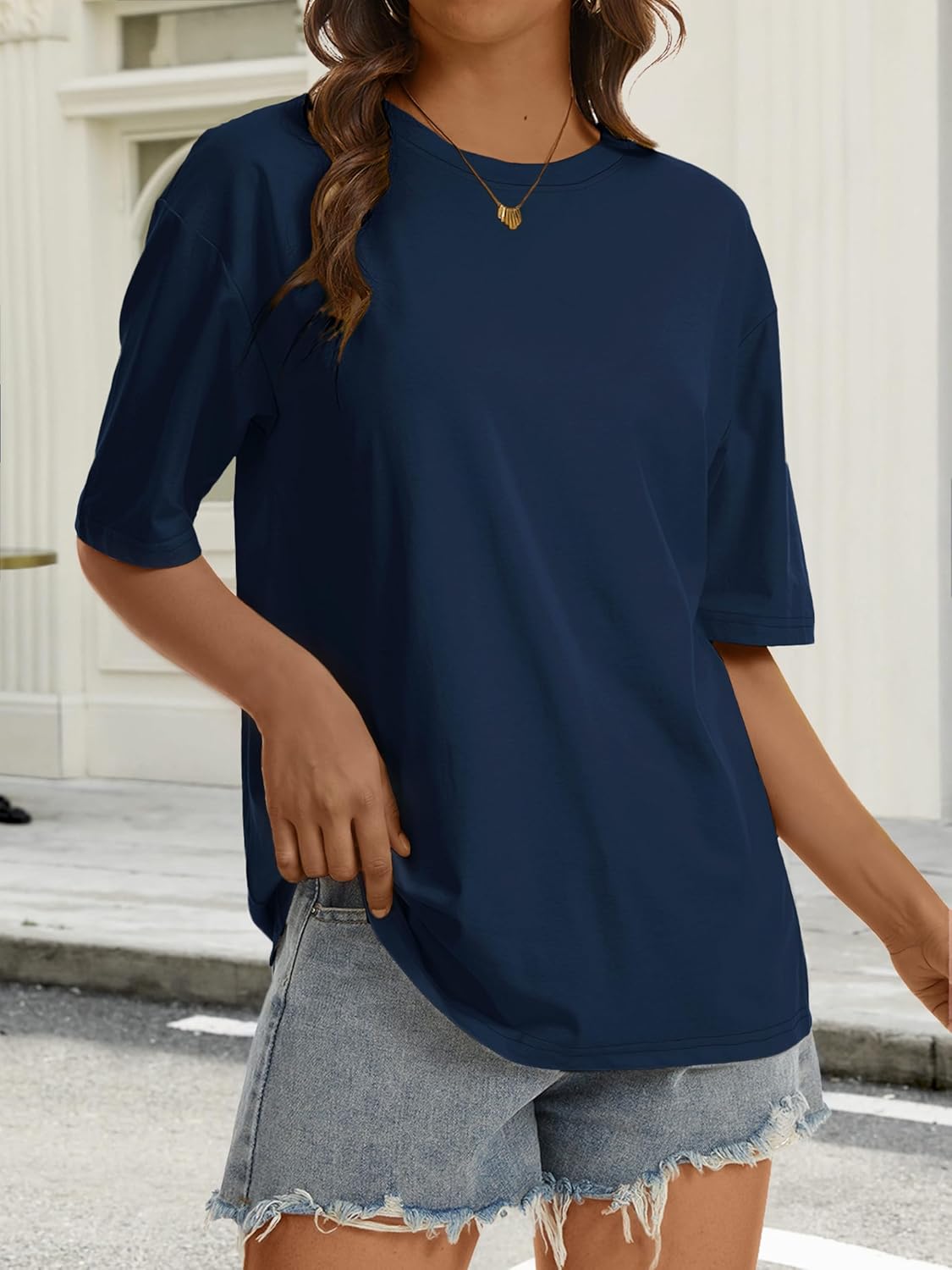 SMENG Women's Oversized Tshirts Cotton Blend Loose Fit Short Sleeve Shirts Basic Comfy Summer Tees Trendy Outfits 2026 - Image 5
