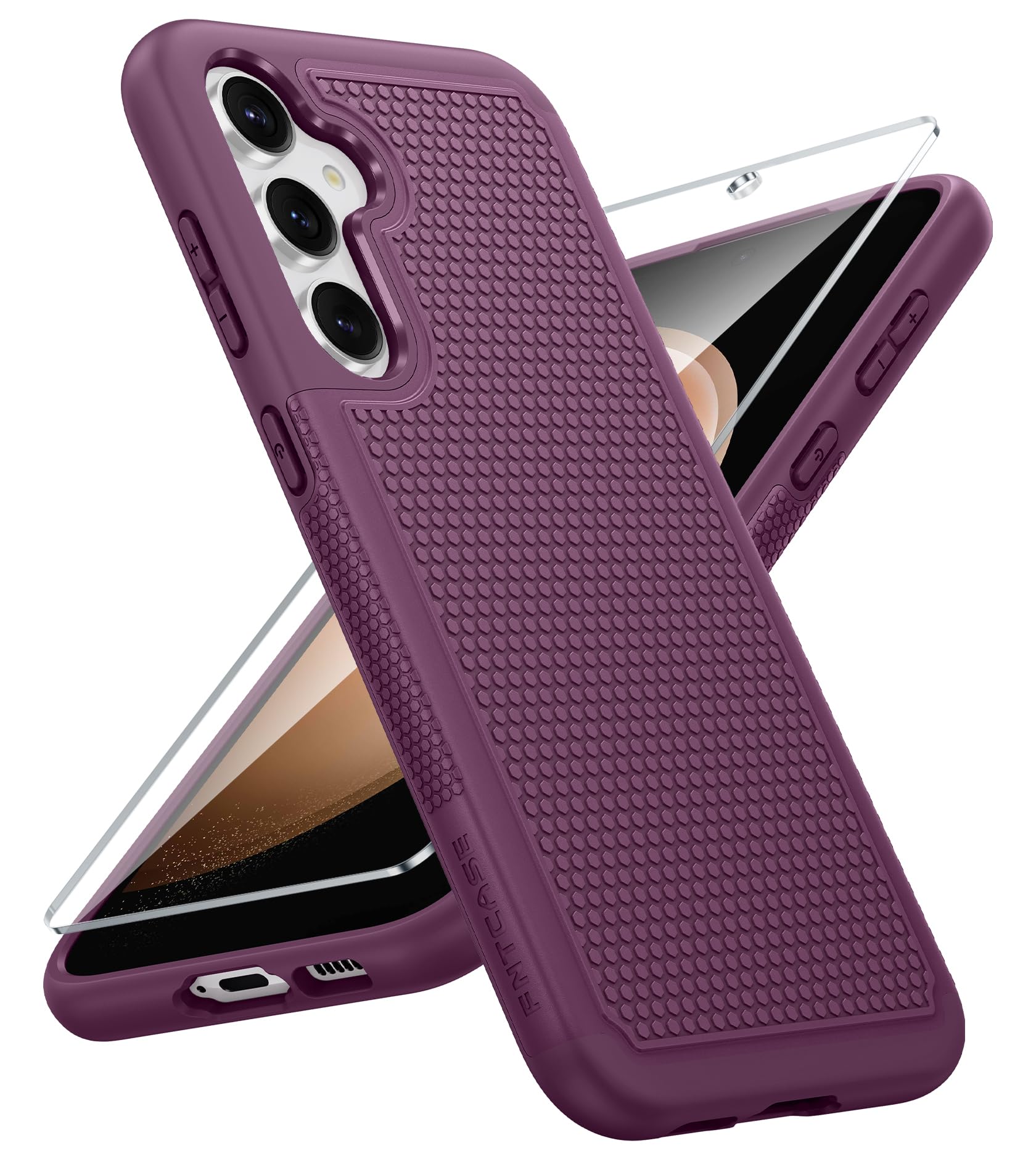 FNTCASE for Samsung Galaxy S23-FE Case: Dual Layer Non Slip Burgundy | With Screen Protector, Shockproof Drop Protection, Matte Textured Protective Cell Phone Cover, for Daily Use, Purple