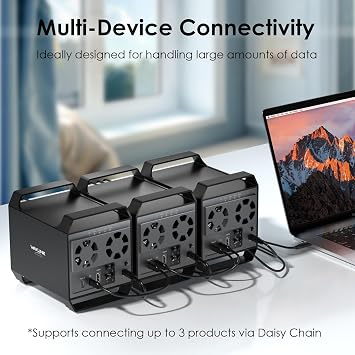 WAVLINK 4-Bay Hard Drive Enclosure for 3.5 and 2.5'' SATA HDD/SSD Featuring 10Gbps USB-C 3.2, Max 128TB Capacity, Built-in Temp-Controlled Cooling Fans, 4K HDMI Stunning Video Output, Aluminum Shell