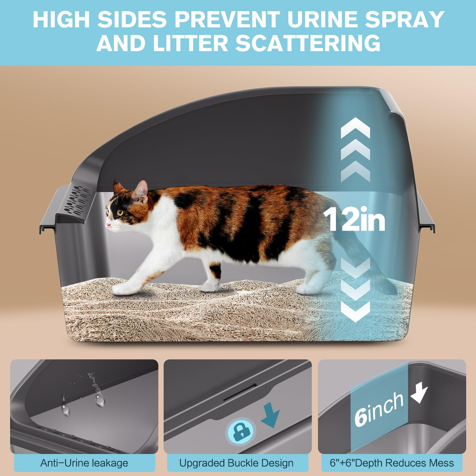 2PACK Stainless Steel Cat Litter Box,Large Litter Box with High Sides for Small Multiple Cats,Kittens,Metal Kitty Litter Boxes with Anti-Leak Lid,Non-Stick,Odorless,Easy to Clean,Scoop Included - image 4