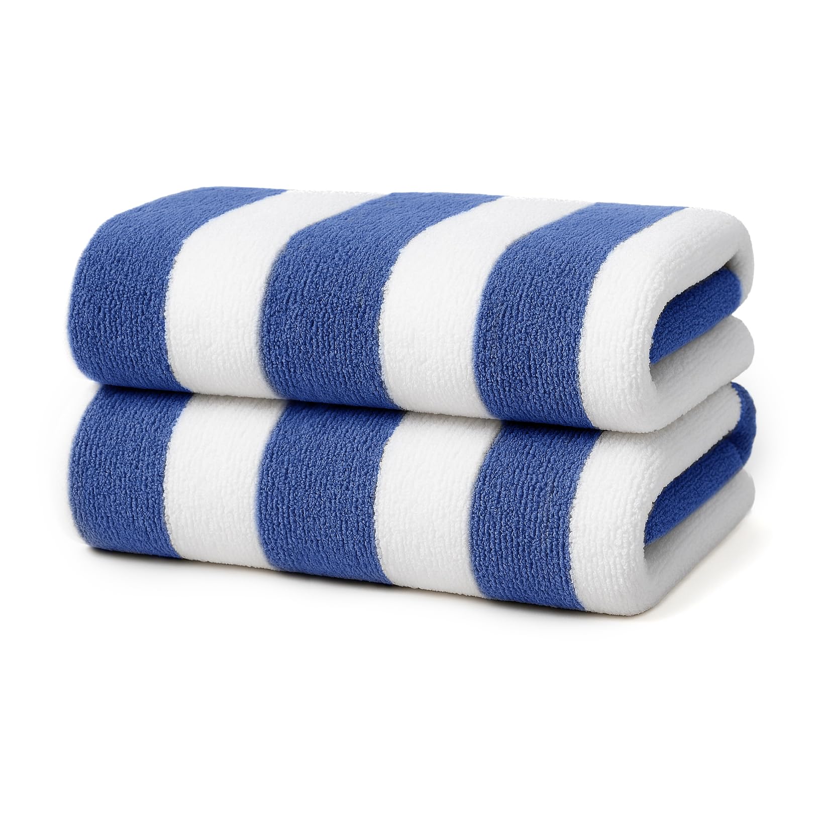 Velosso 2 Pack Cabana Stripe Large Beach Towels 100% Cotton Super Absorbent Beach Swim Pool Swim Quick Dry Camping Holiday Sauna Towel (Blue x 2)