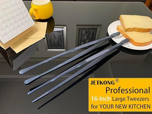 Miniatura 4 de JETKONG 2 pinzas de cocina de acero inoxidable extra largas de 16 pulgadas, pinzas de cocina grandes (azul marino)