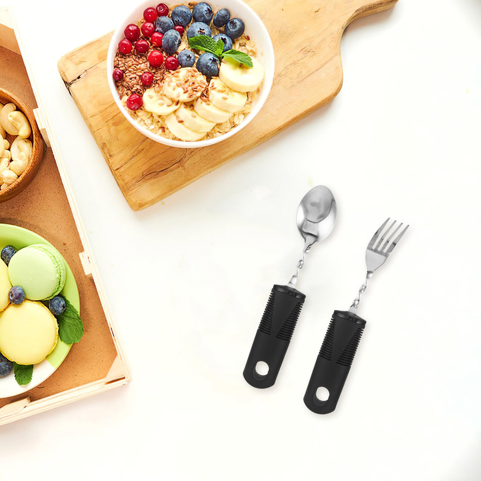 TOYANDONA Utensili Ausiliari per Mangiare Posate Anti-vibrazione Pieghevoli in Acciaio Inossidabile Manico Antiscivolo in Plastica per Anziani e Disabili