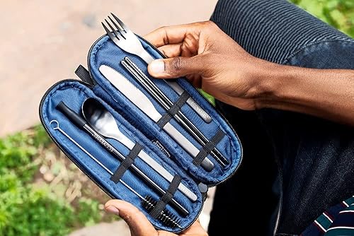 Miniatura 6 de EcoVessel WANDERWARE - Juego de utensilios de acero inoxidable, juego de cubiertos reutilizables con estuche de transporte, accesorios de