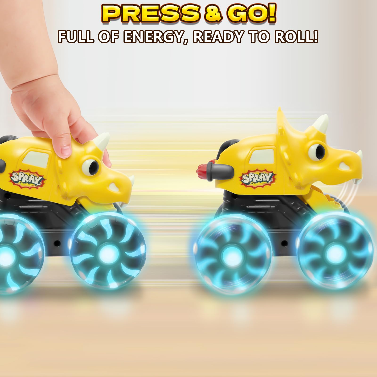 Paquete de 3 juguetes de automóvil de dinosaurio para niños pequeños, ruedas iluminadas, camiones monstruo, juguetes para niños de 2, 3, 4, 5, 6, 7, 8 años, regalos de Navidad, regalos de 4