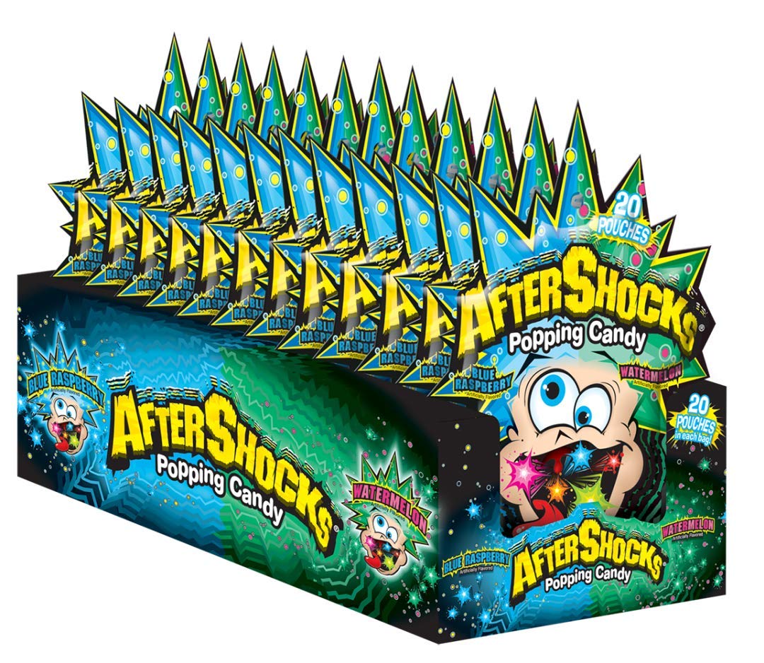 After Shocks Popping Candy Blue Raspberry/Watermelon Flavors 1.06 Ounce Bags (Pack of 16)