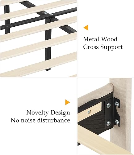 Miniatura 9 de VECELO Base de cama de plataforma tapizada individual con cabecera de panel cosida con botón ajustable, soporte de listones de madera fuerte, diseño