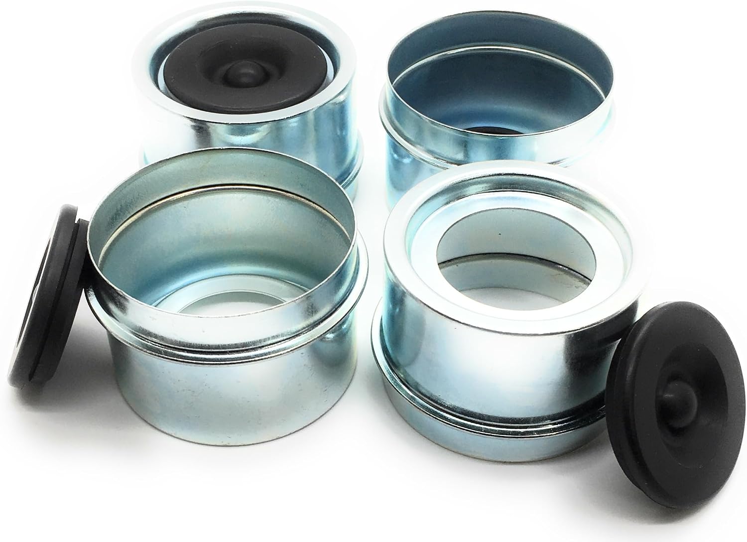 REPLACEMENTKITS.COM Brand (4pc) Trailer Axle Metal Grease Caps with Plugs Fits 1.986 I.D. EZ-Lube Axle