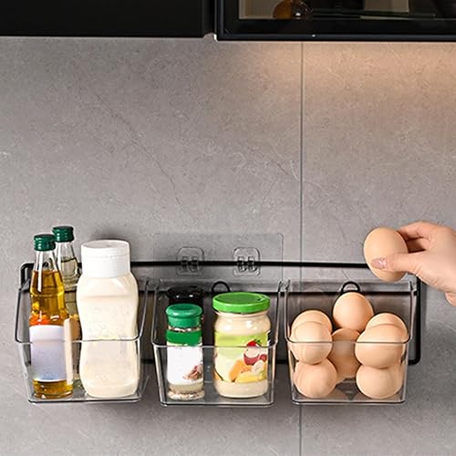 Miniatura 8 de Contenedor de almacenamiento montado en la pared, 3 rejillas de almacenamiento, plástico transparente, autoadhesivo, almacenamiento de cebolla y
