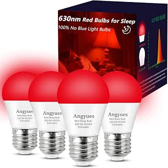 630nm Red Sleep Bulb Dimmable,E26 LED 5W Red Dim Night Light 4Pack