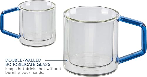 Miniatura 2 de casaWare Juego de 2 tazas de café expreso de vidrio borosilicato con aislamiento de doble pared de 4 onzas con asas de colores de ajuste cómodo