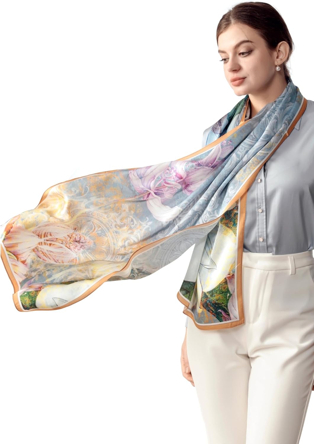 PoeticEHome 100% Mulberry Silk Long Scarf Wrap - Women's Large Oblong Sunscreen Shawl with Gift Packaging - Image 3