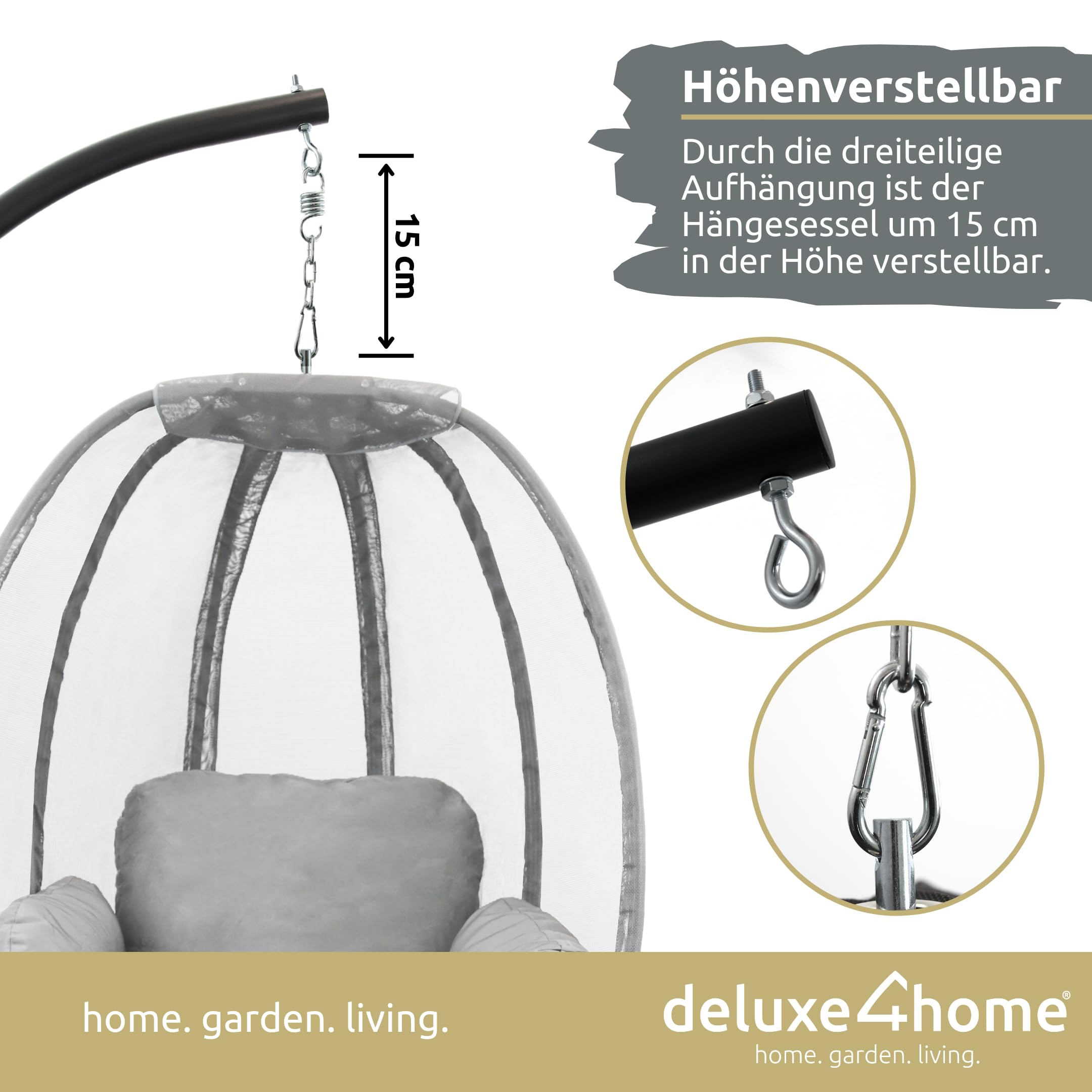Hängesessel mit Gestell Hellgrau I Hängekorb mit Kissen & Kuscheldecke I Hängeschaukel Sessel Indoor & Outdoor I Terrassenschaukel