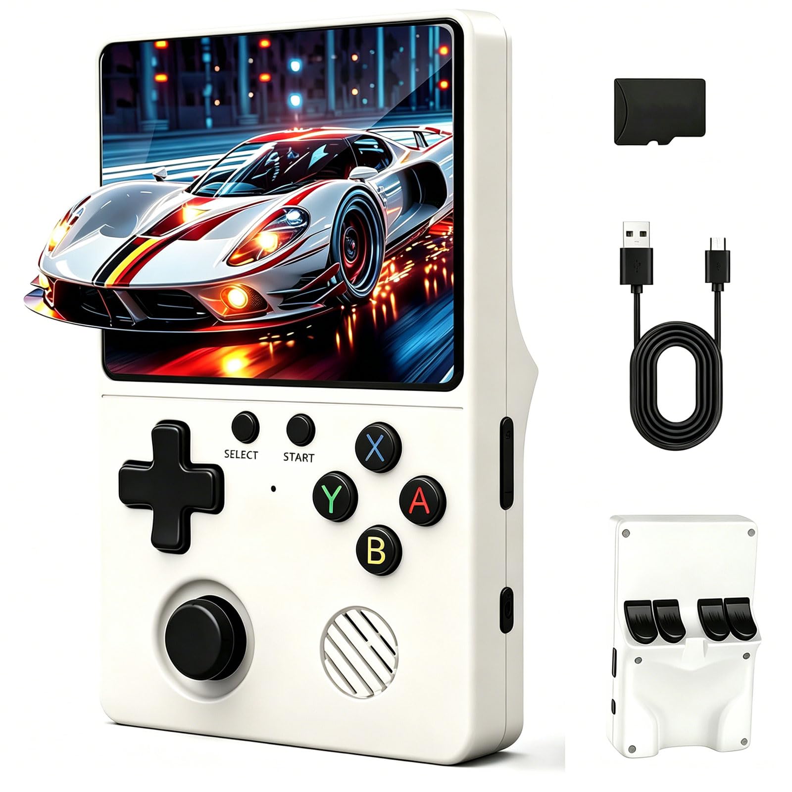 Retro Konsole Handheld mit über 20.000 Spielen – Tragbare Handheld Spielkonsole mit 3,5 Zoll IPS Display, 64GB, 3000mAh Akku (Reisweiß)