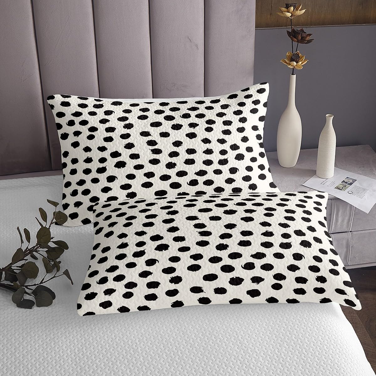 Erosebridal Dots Bedspread King Size Boho Coverlet Set for Teens Adults Retro Rustic Brush White Black Quilted Coverlet Soft Luxury Quilted