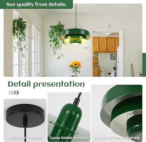 Miniatura 4 de Lámpara colgante moderna de 3 niveles de mediados de siglo con cable ajustable de 59 pulgadas, lámpara industrial verde para isla de cocina, mesa de