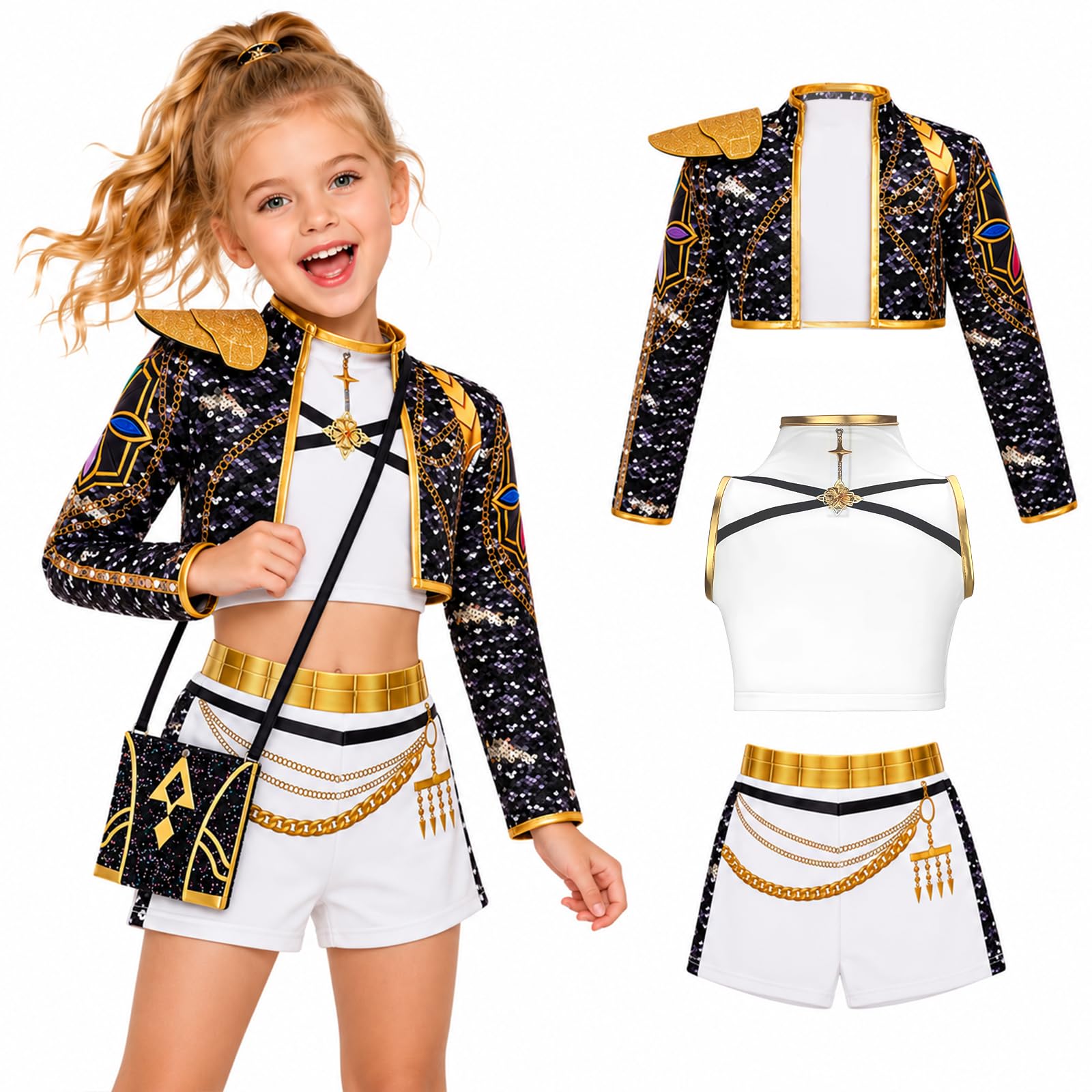 BORISCA Printing Black Costume Girls Uniform Outfits Set (150)