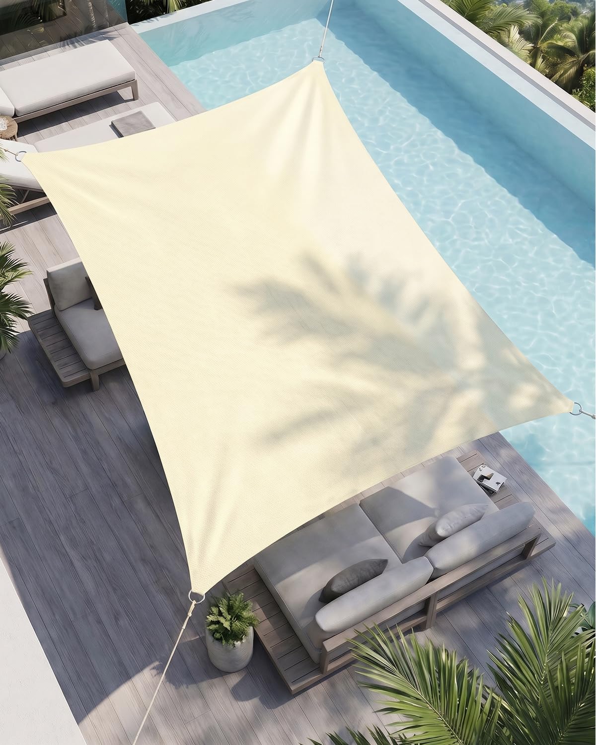 MOXTOYU Voile d'ombrage Imperméable Rectangulaire, Polyester PES avec 95% Protection UV, Résistant aux Intempéries et Durable, Toile Ombrage Exterieur pour Jardin, Extérieur - Crème - 3 x 4m