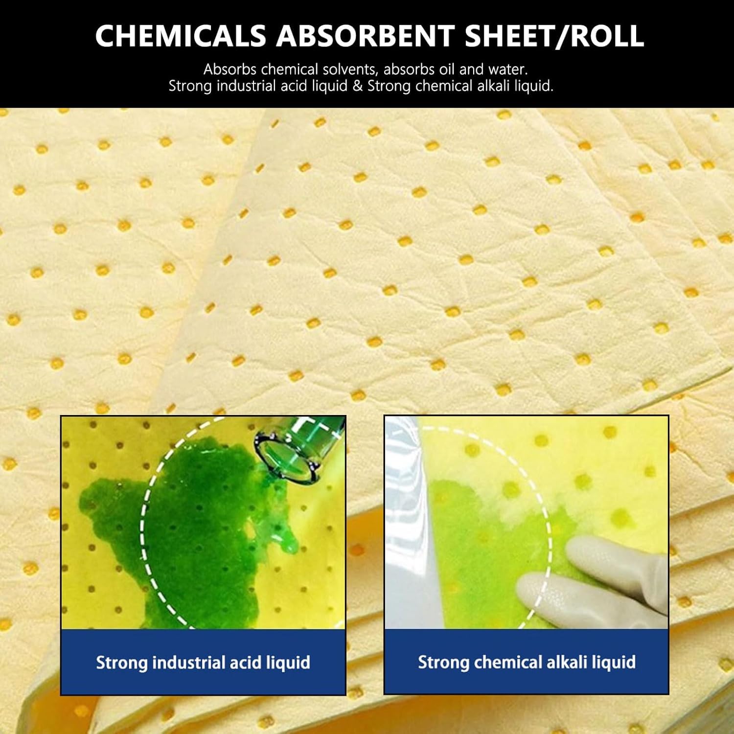 Rollo de láminas absorbentes de Aceite para Productos químicos, ácidos agresivos, álcalis, tapete Absorbente químico, Almohadillas de Respuesta a derrames para Uso en Interiores y Exteriores
