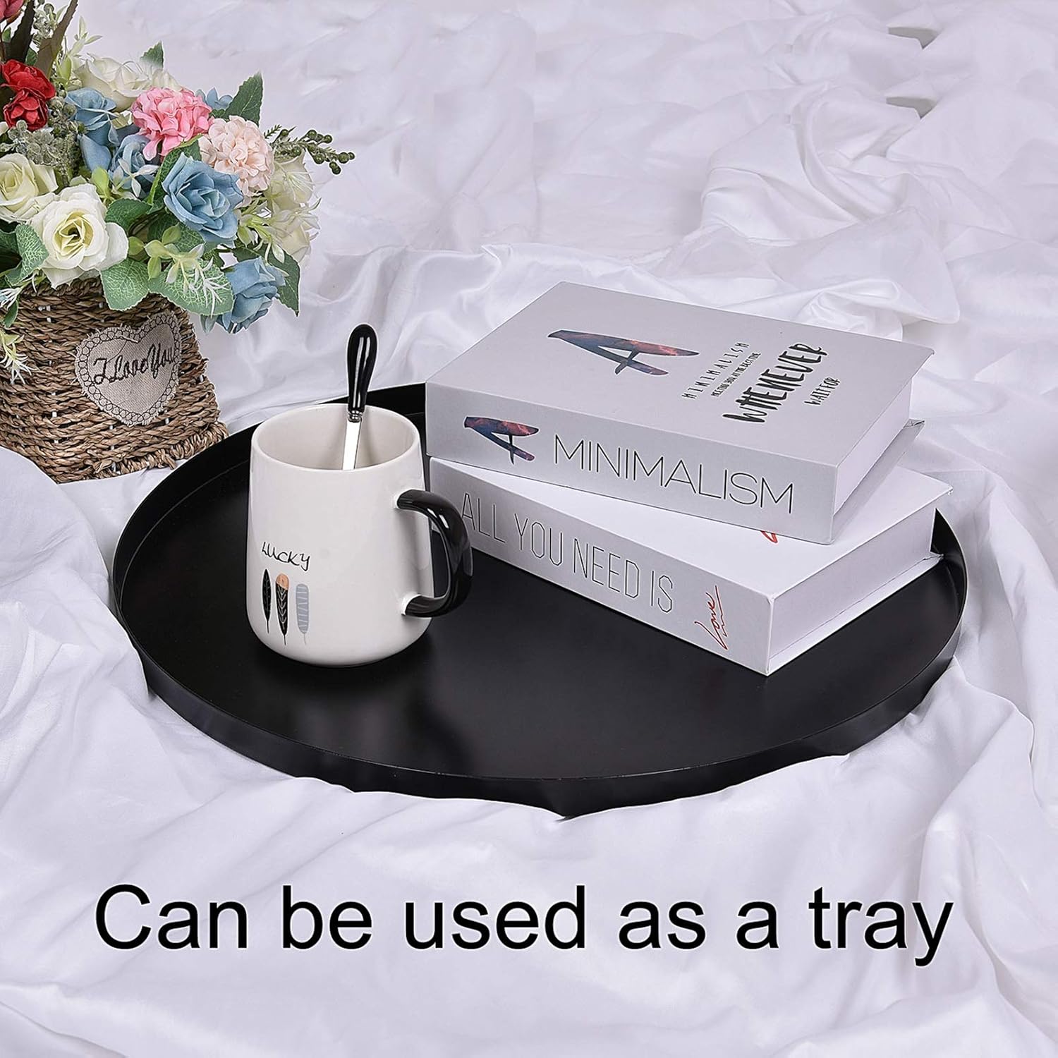 JYXYT Tray Metal End Table, Foldable Modern Nightstand with Storage, Anti-Rust and Waterproof, Small Round Side Table for Outdoor or Indoor Use (16.54" x 20.48", Black)