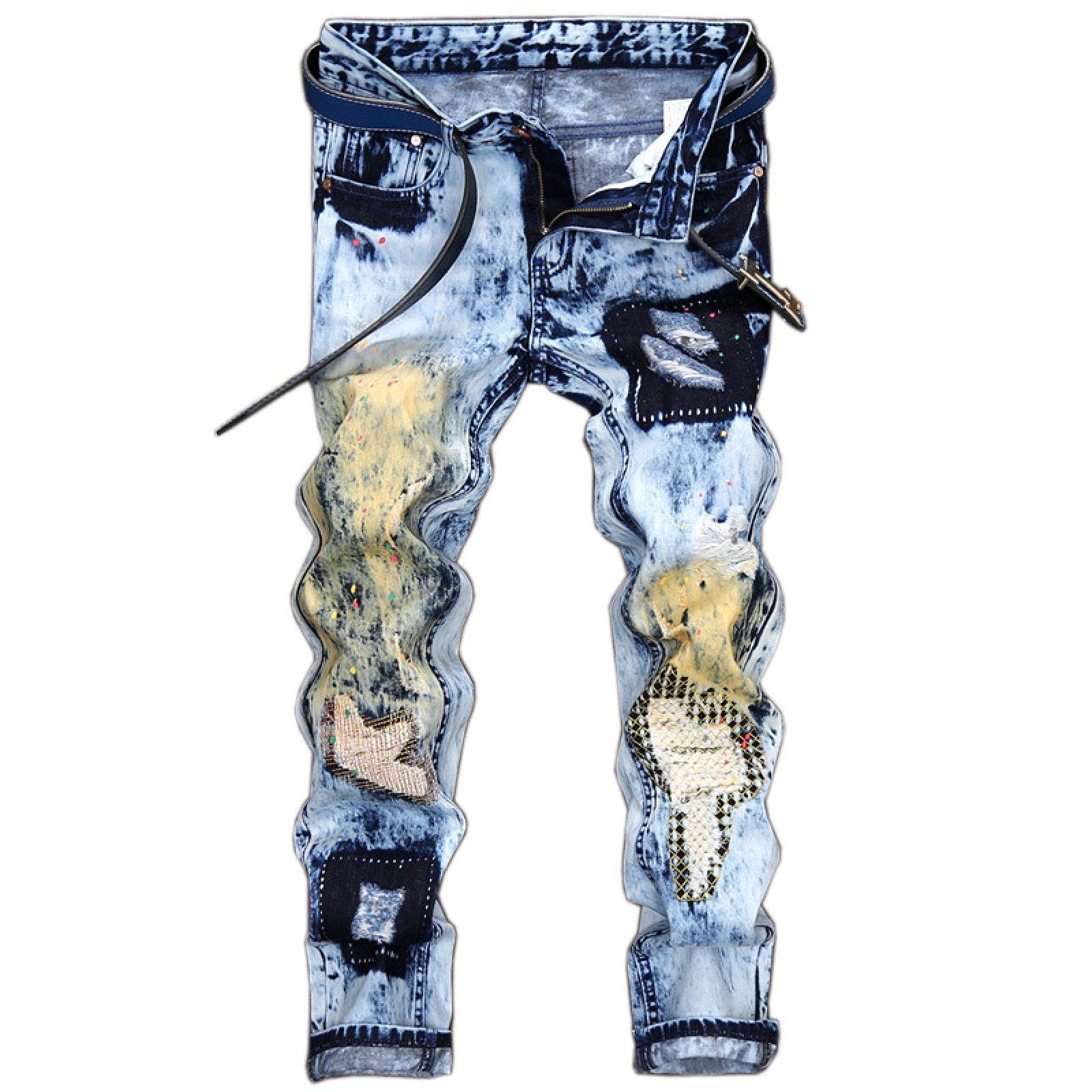 Jeans Herren Jeanshosen Hose Freizeithose Jeans Straight Men Fashion Design Loch Hip Hop Patchwork Plus Size Jeans Large Size
