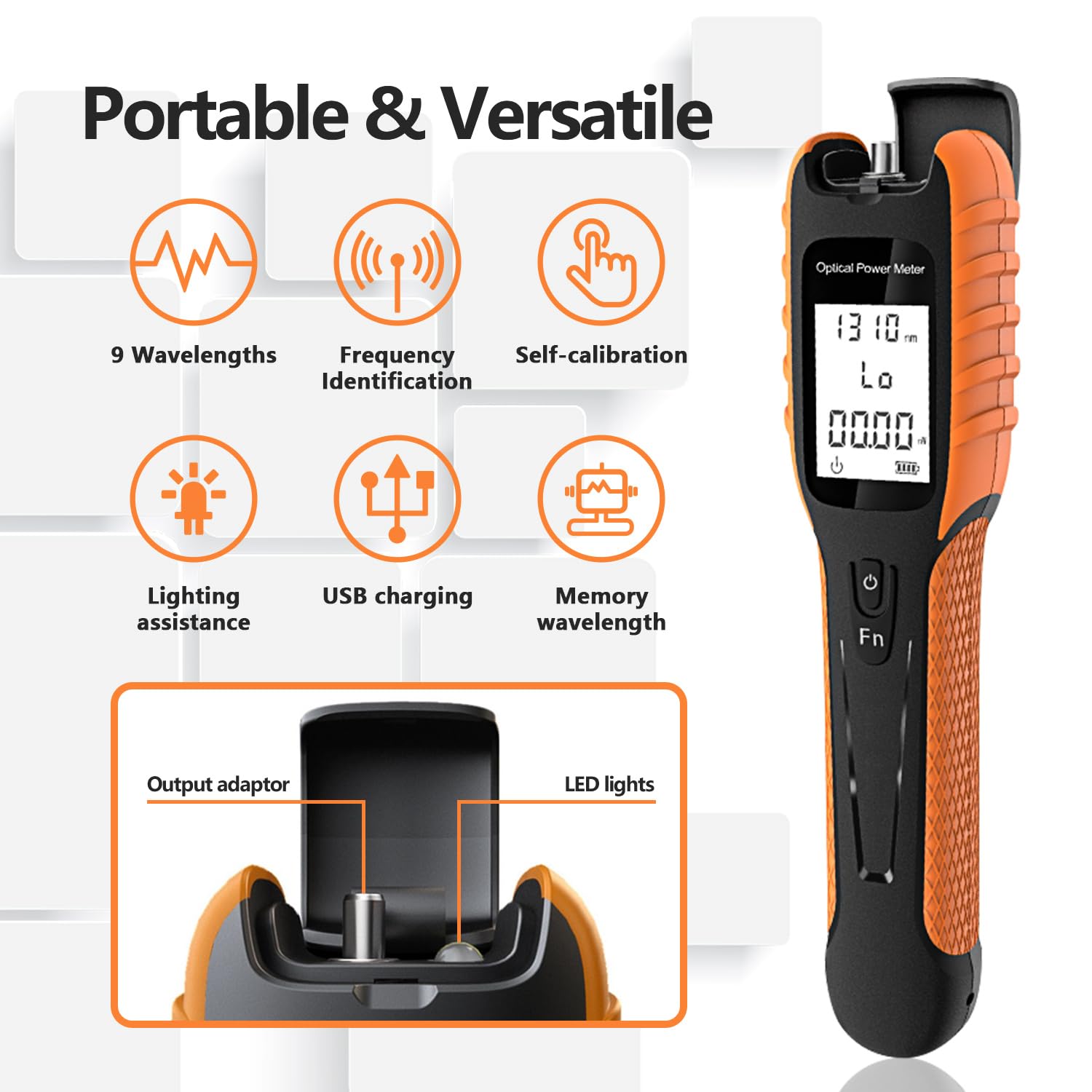Mini Optic Fiber Cable Tester with 400mAh Lithium Battery, Optical Fiber Power Meter for FC/SC/ST Universal Connector