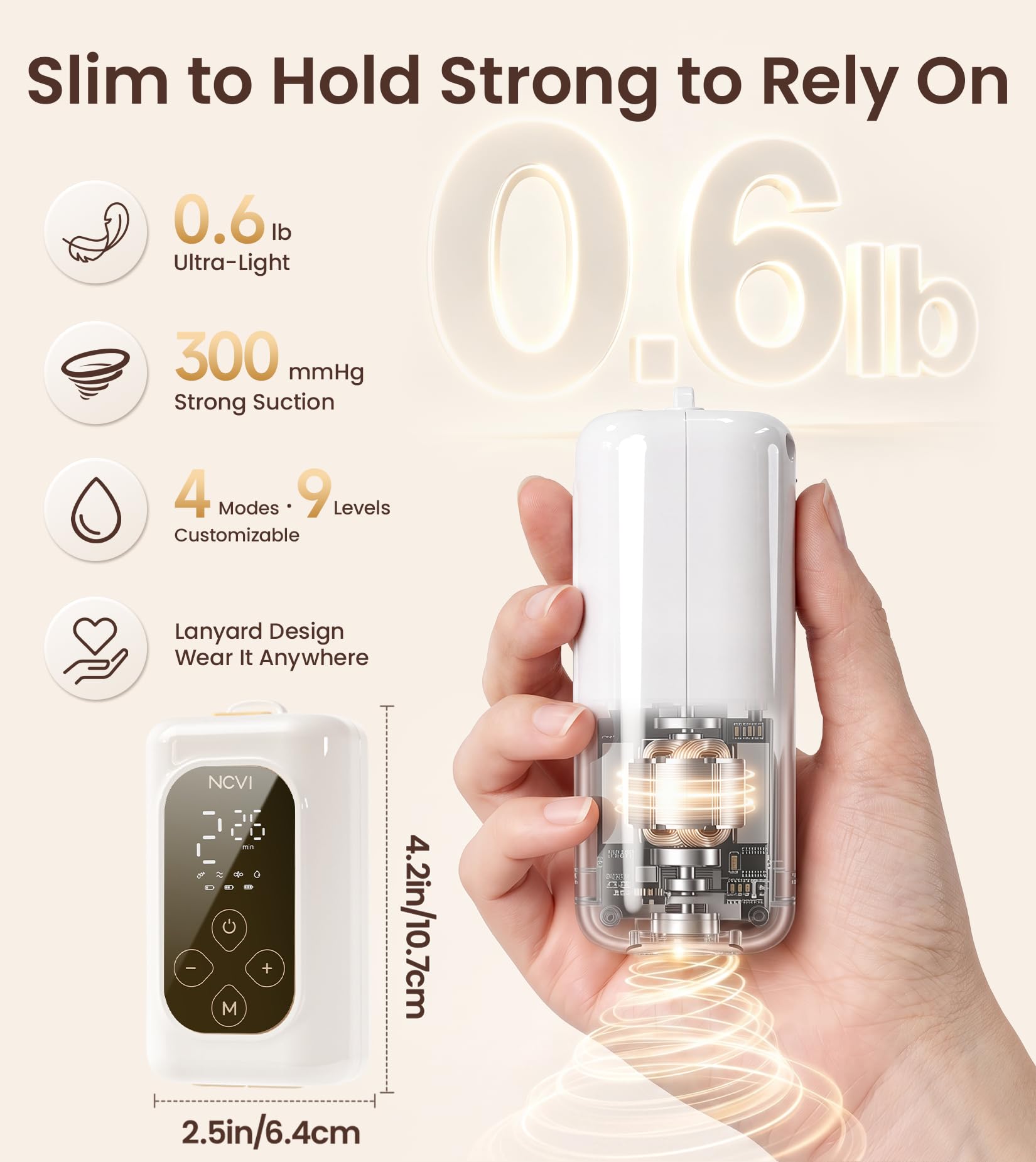 NCVI Tiralatte indossabile, tiralatte elettrico a mani libere, tiralatte portatile ultra leggero con tazze per latte a tenuta stagna, 4 modalità 9 livelli, flange 21/24 mm