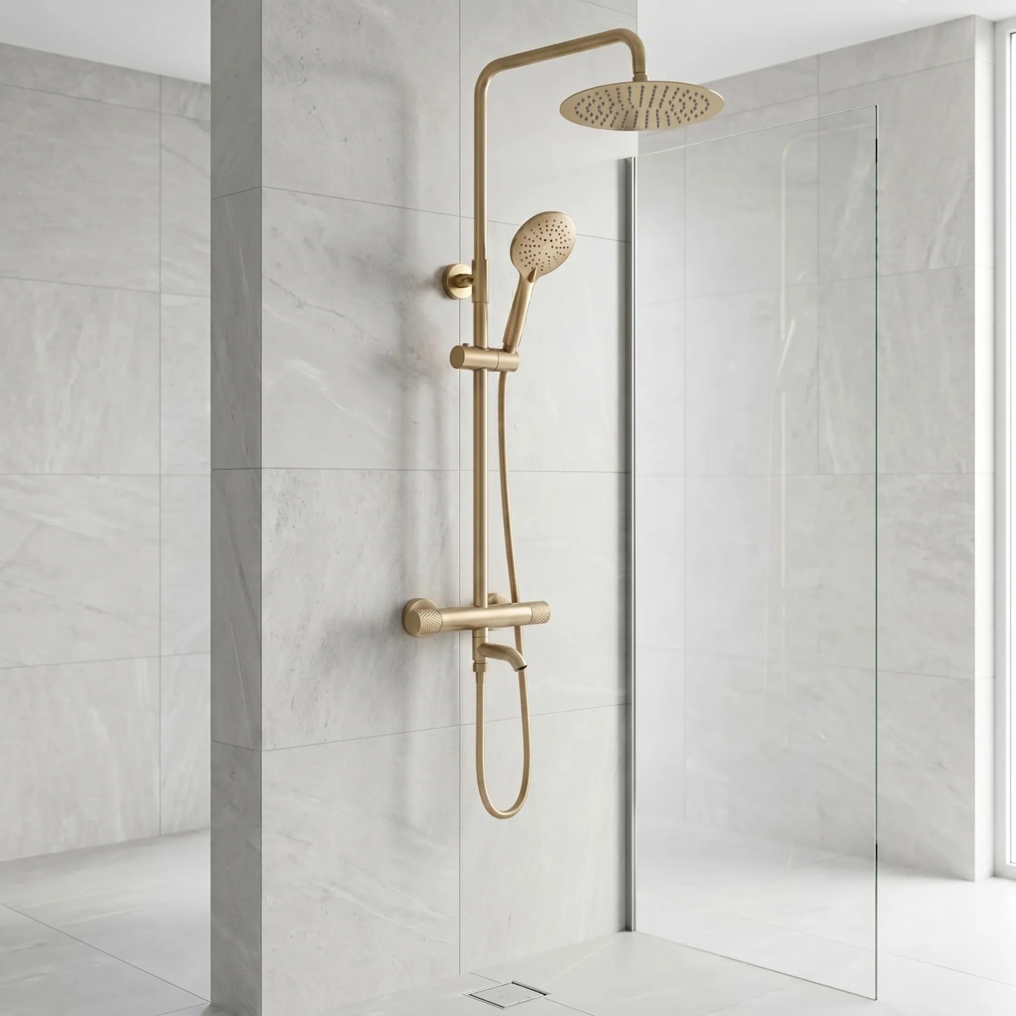 Rea zestaw natryskowy Lungo Diamond THERMOSTAT, Złoty Szczotkowany, 15x15x117cm