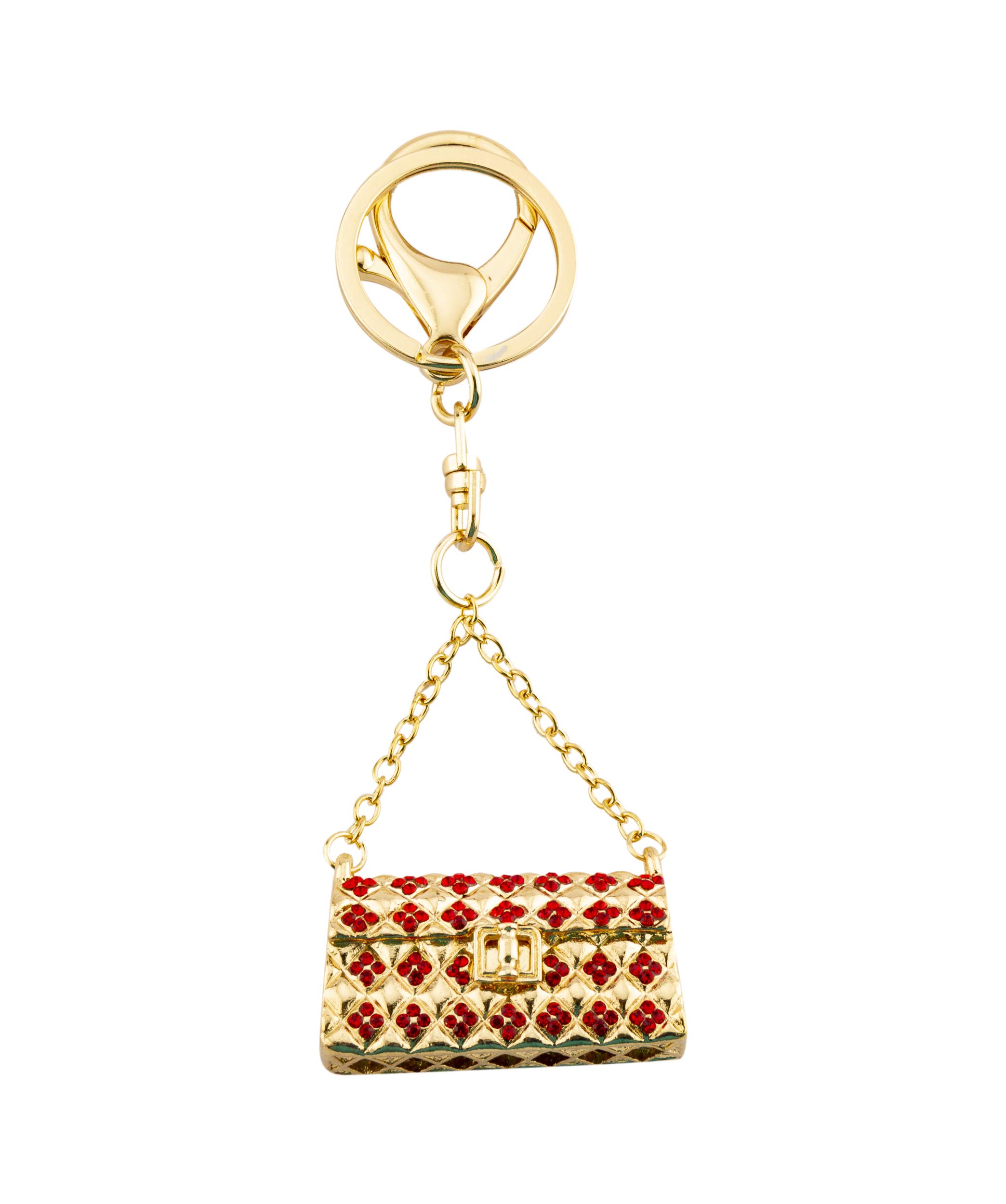 Golden Designer Handbag With Red Stone Detailing Charm Key Chain/Purse Charm (Alloy)-image-48