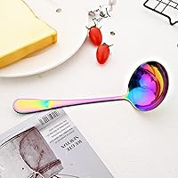 Vista 6 de Juego de cubiertos de acero inoxidable para anfitriona, 5 piezas, utensilios de servir arcoíris, incluye servidor de pasteles, cuchara de servir