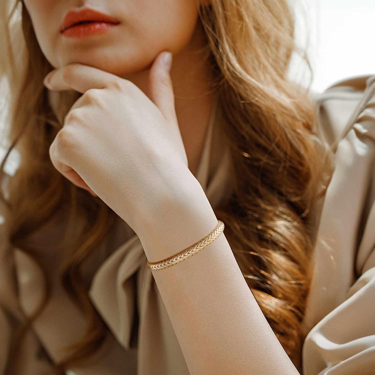 14K Gold Bracelets for Women Mens bracelet Link Foxtail 14K Gold Chain Bracelets for Women Trendy Dainty Bracelets for women 6.5-9in - Image 3