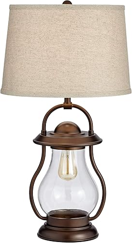 Miniatura 2 de Franklin Iron Works Fredrik - Lámpara de mesa rústica industrial con luz nocturna, estilo Edison antiguo LED de 27 pulgadas de alto, farol de bronce